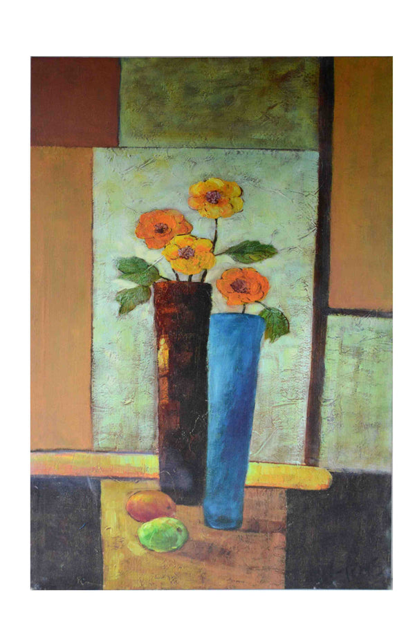Deux vases avec des fleurs – (peinture à l'huile sur toile tendue prête à accrocher)