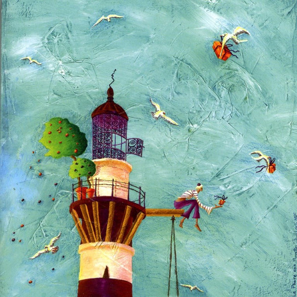 Lighthouse I by Marie-Anne Foucart - 6 X 6 Inches (Greeting Card)