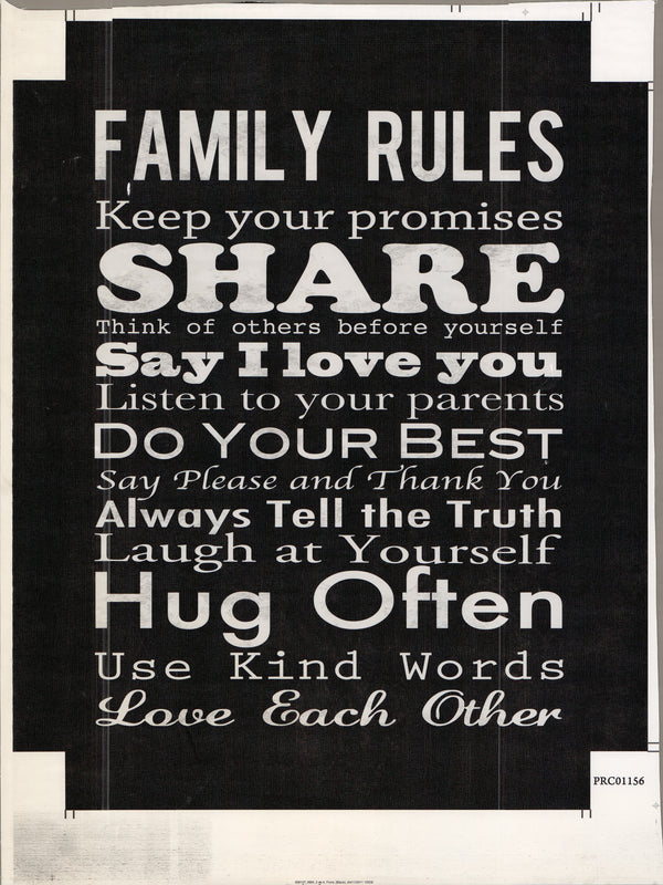 Family Rules - 16 X 20 Inches (Canvas Roll or Stretched ready to hang)