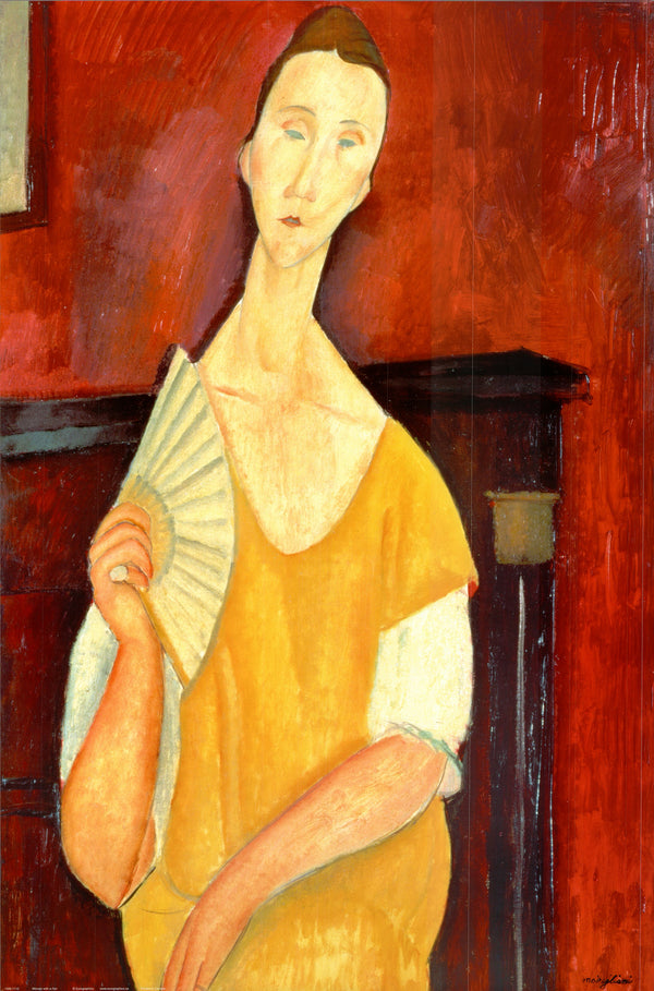 Woman with a Fan by Amedeo Modigliani - 24 X 36 Inches (Art Print)