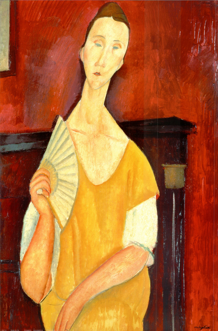 Woman with a Fan by Amedeo Modigliani - 24 X 36 Inches (Art Print)