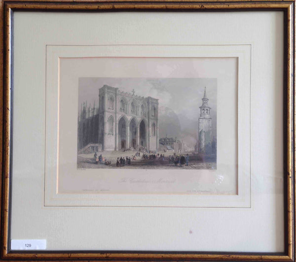 Cathédrale de Montréal, 1840 by William Henry Bartlett - 13 X 15 Inches (Framed)