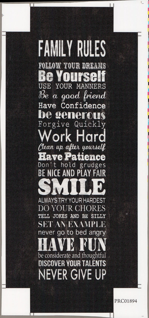 Family Rules - 6 X 18 Inches (Canvas Roll or Stretched ready to hang)