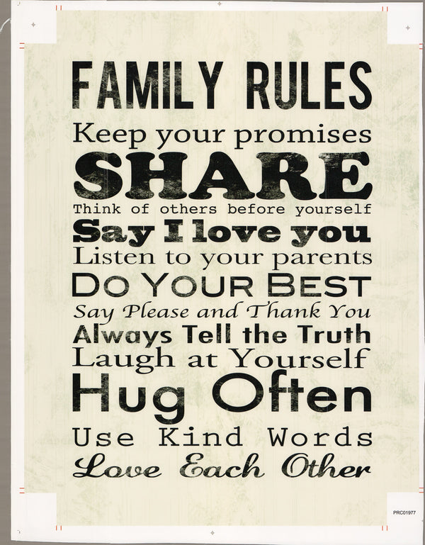 Family Rules - 18 X 24 Inches (Canvas Roll or Stretched ready to hang)