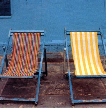 Two Beach Chairs by Ruth Beker - 3 X 3 Inches (Greeting Card)