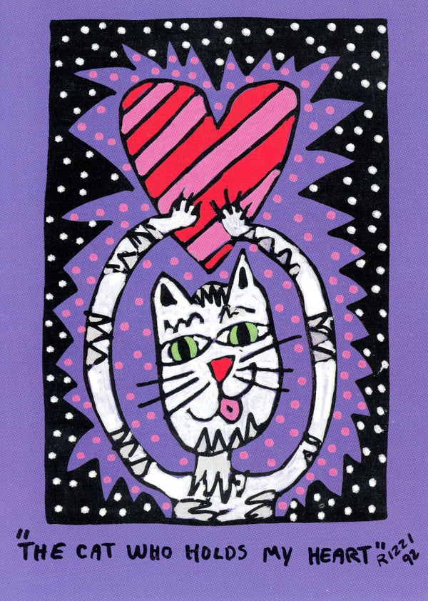The Cat who Holds my Heart by James Rizzi - 5 X 7 Inches (Greeting Card)