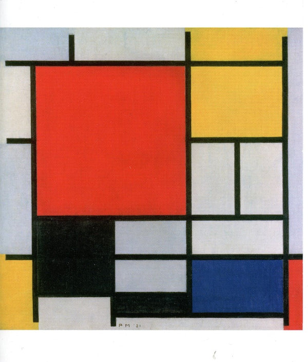 Composition avec Red Grober Flat, Jaune Noir, Gris et Bleu, 1921 par Piet Mondrian - 5 X 7 pouces (Carte de notes)