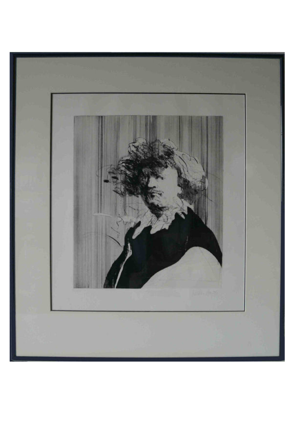 Portrait à la Collerette de Claude Weisbuch - 25 X 28 pouces (lithographie encadrée en métal avec double mat numéroté et signé) 12/50