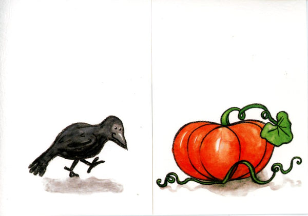 Crow and Pumpkin by Sophie Turrel - 4 X 6 Inches (Greeting Card)