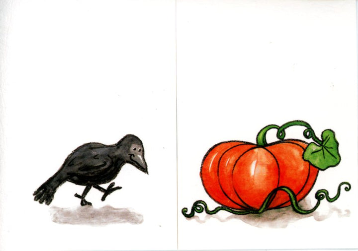 Crow and Pumpkin by Sophie Turrel - 4 X 6 Inches (Greeting Card)