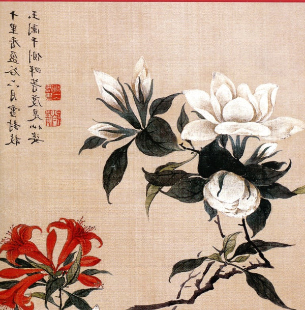 Orange Lily and Peonies by Nu Shi Yun Bing - 6 X 6 Inches (Greeting Card)