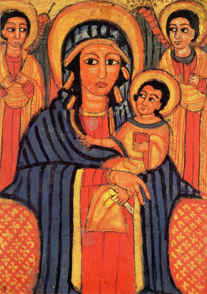 Madona and Child Surrounded by Angels, 18-19th Century by Ethiopian Icon - 5 X 7" (Greeting Card)