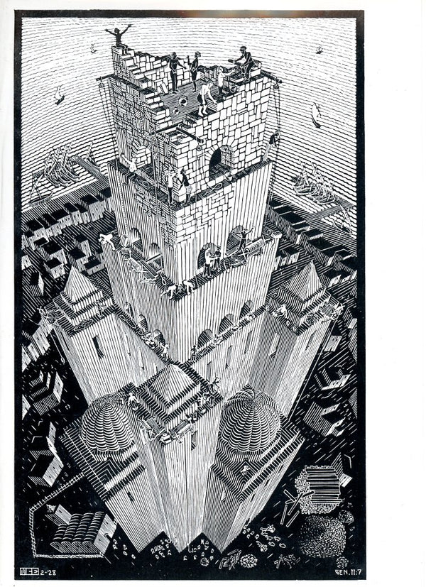 Tower of Babel by M. C. Escher - 5 X 7 Inches (Greeting Card)