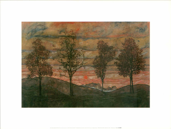 Four trees, 1917 by Egon Schiele - 12 X 16 Inches (Art Print)