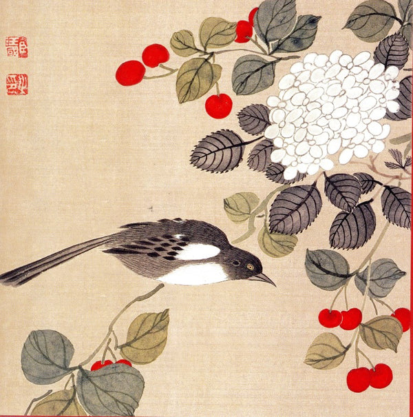 Bird and Fruits by Guochen Wang - 6 X 6 Inches (Greeting Card)