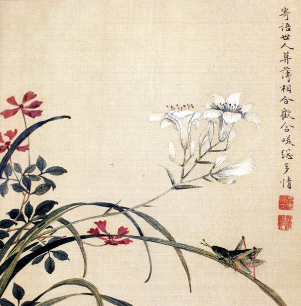 Lily, wild flowers and Insects by Nu Shi Yun Bing - 6 X 6 Inches (Greeting Card)