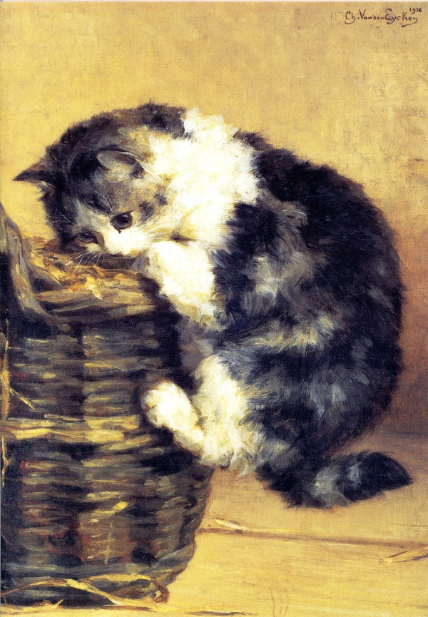 Cat with a Basket / Chat et Panier, 1916 by Charles Van Den Eycken - 5 X 7 Inches (Note Card)
