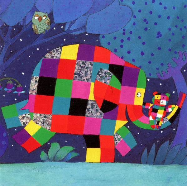 Elmer and the Teddy by David McKee - 7 X 7 Inches (Note Card)