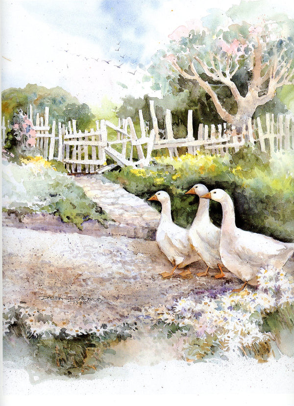 Three White Geese by Dawna Barton - 10 X 12 Inches (Greeting Card)