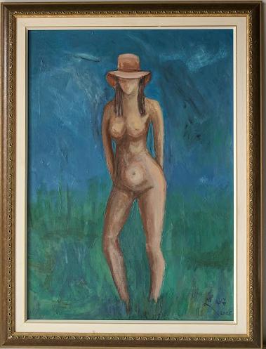 Femme posant - (Peinture encadrée sur Masonite prête à accrocher)