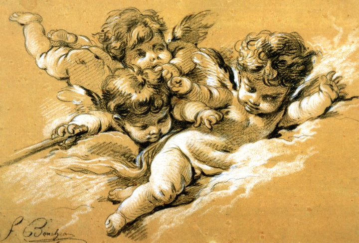 Drawing of Cherubs, 1745-65 by Francois Boucher - 5 X 7" (Greeting Card)