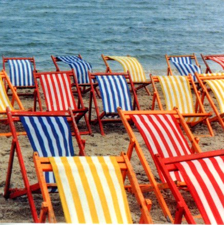 Beach Chairs at Sea by Ruth Beker - 3 X 3 Inches (Greeting Card)