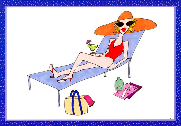 Sunbathing - Happy Birthday by Elizabeth Spotswood - 5 X 7 Inches (Greeting Card)