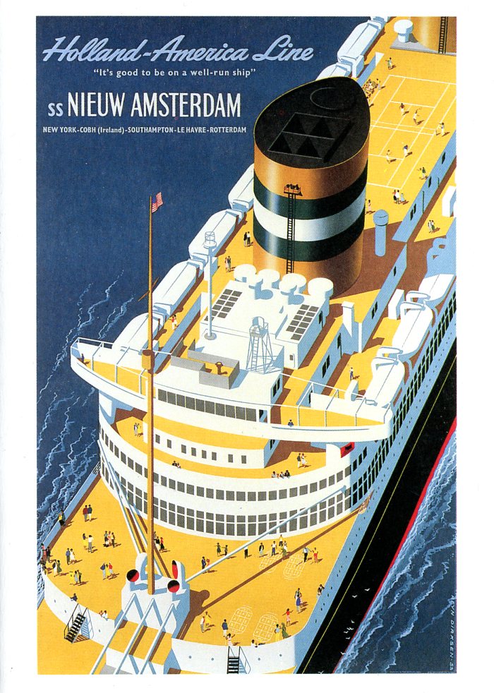 Holland-America Line " SS Nieuw Amsterdam" by Reyn Dirksen - 5 X 7 Inches (Vintage Greeting Card)