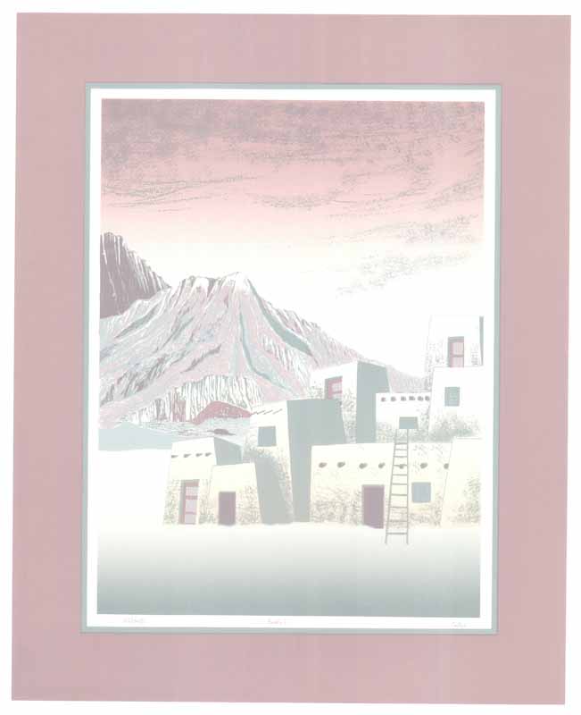 Pueblo I by Ricardo Calero - 29 X 34 Inches (Lithograph Numbered & Signed) 155/500