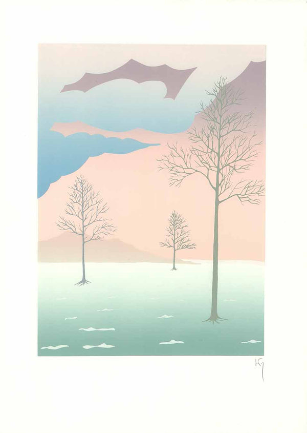 Three Trees by Key - 14 X 19 Inches (Offset Signed Lithograph Fine Art Print)