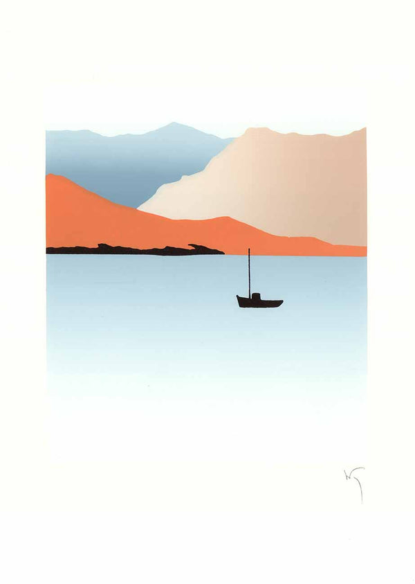 Ship Mountains Harbour by Key - 14 X 19 Inches (Offset Signed Lithograph Fine Art Print)
