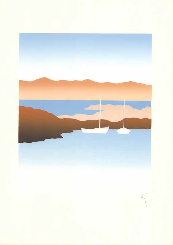Ships Mountains Harbour II by Key - 14 X 19 Inches (Offset Signed Lithograph Fine Art Print)