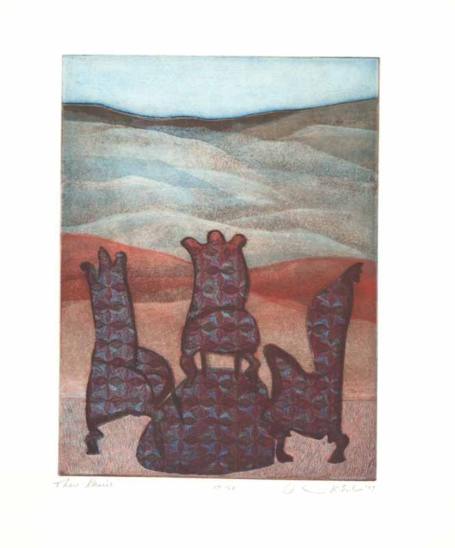 Three Chairs, 1977 by John K. Esler - 15 X 18 Inches (Etching Titled, Numbered & Signed) 14/50