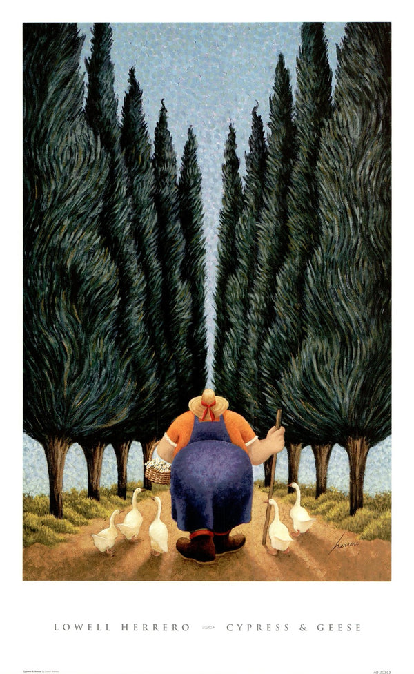Cypress & Geese by Lowell Herrero - 14 X 22 Inches (Art print)