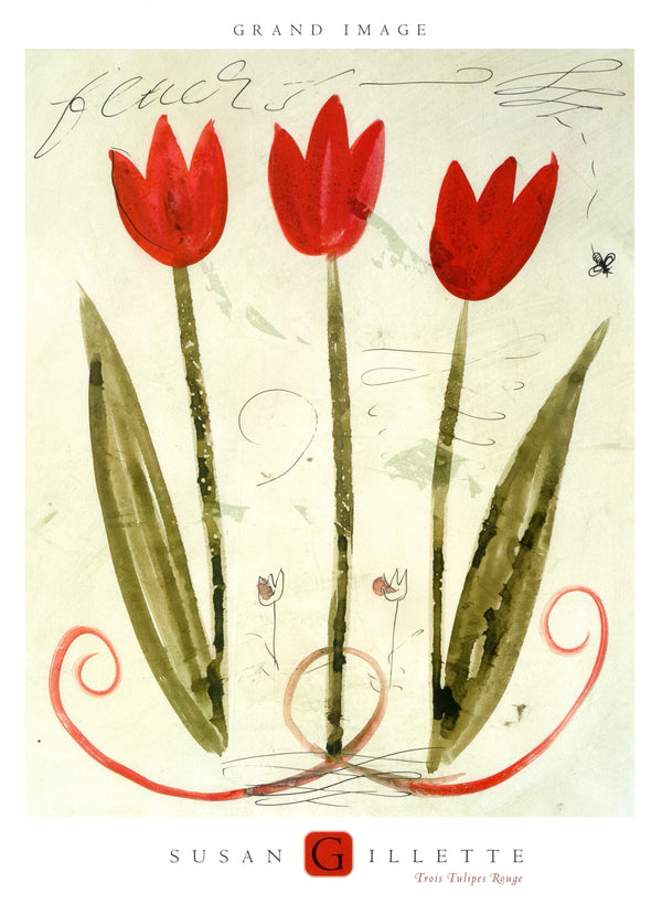 Trois Tulipes Rouges by Susan Gillette - 18 X 24 Inches (Art print)