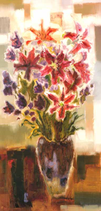 Lilies In Purple Vase by Yona - 20 X 40 Inches (Art Print)