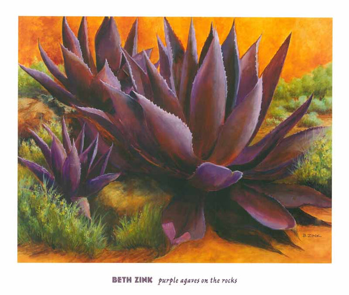 Purple Agaves on the Rocks by Beth Zink - 27 X 32 Inches (Art Print)