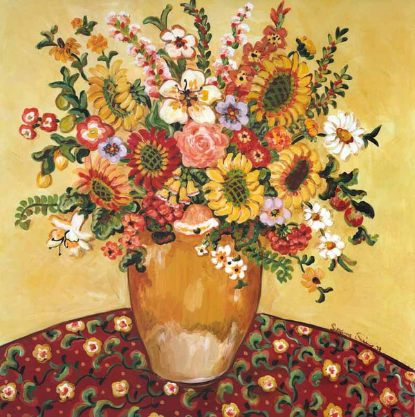 Golden Vase Floral by Suzanne Etienne - 24 X 24 Inches (Art Print)