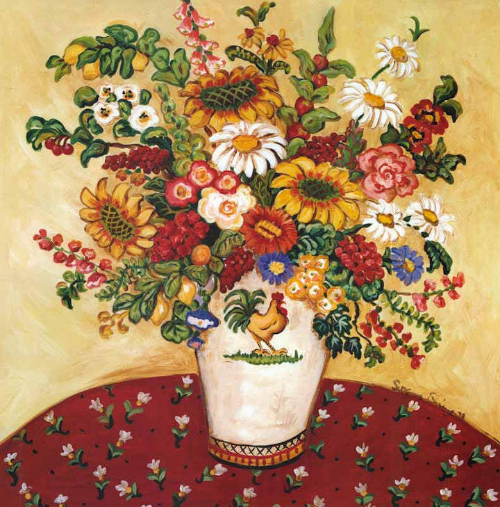 Rooster Vase Flora by Suzanne Etienne - 24 X 24 Inches (Art Print)