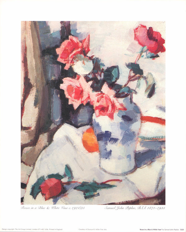 Roses in a Blue & White Vase by Samuel John Peploe - 10 X 12 Inches (Art Print)