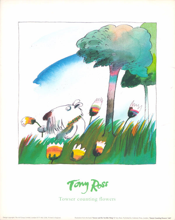 Towser Counting Flowers by Tony Ross - 10 X 12 Inches (Art Print)