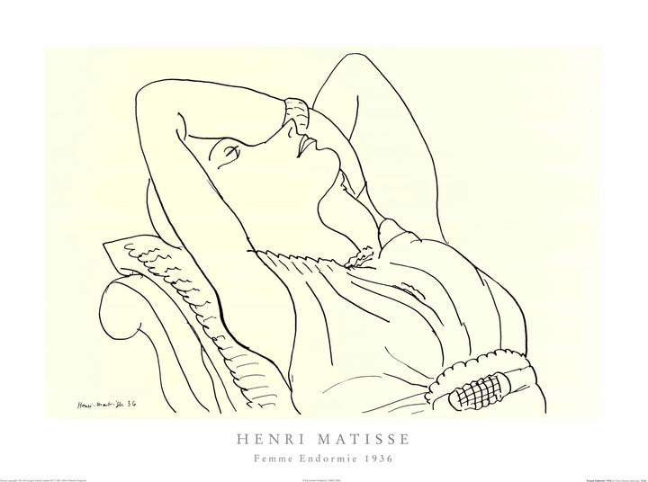 Femme Endormie, 1936 by Henri Matisse - 24 X 32 Inches (Art Print)