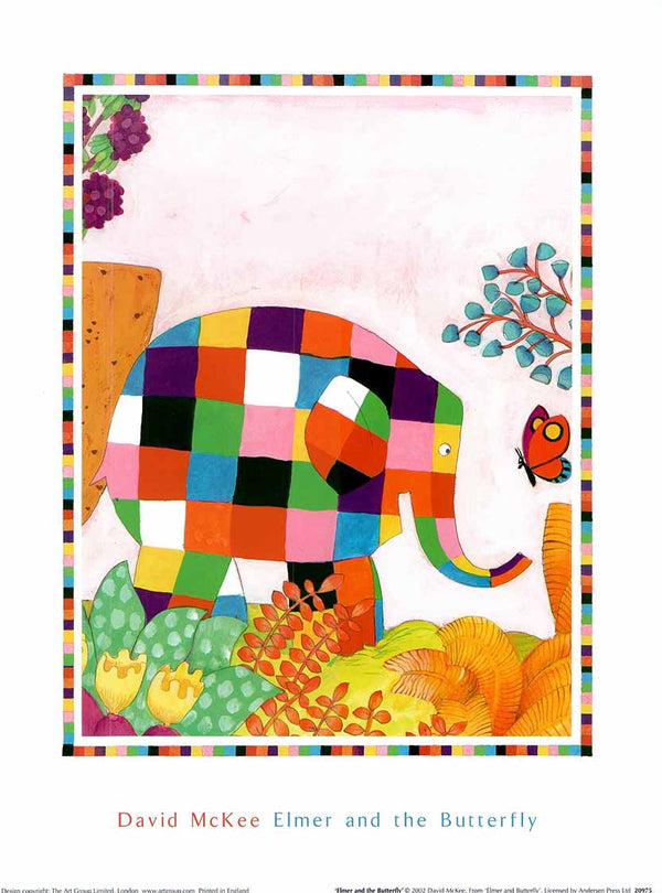 Elmer and Butterfly by David McKee - 12 X 16 Inches (Art Print)