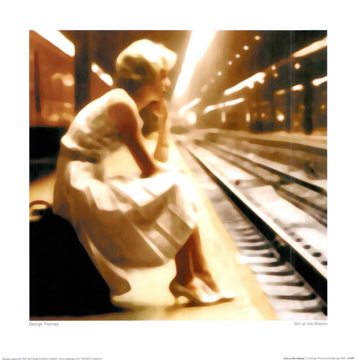 Girl at the Station by George Thomas - 16 X 16 Inches (Art Print)