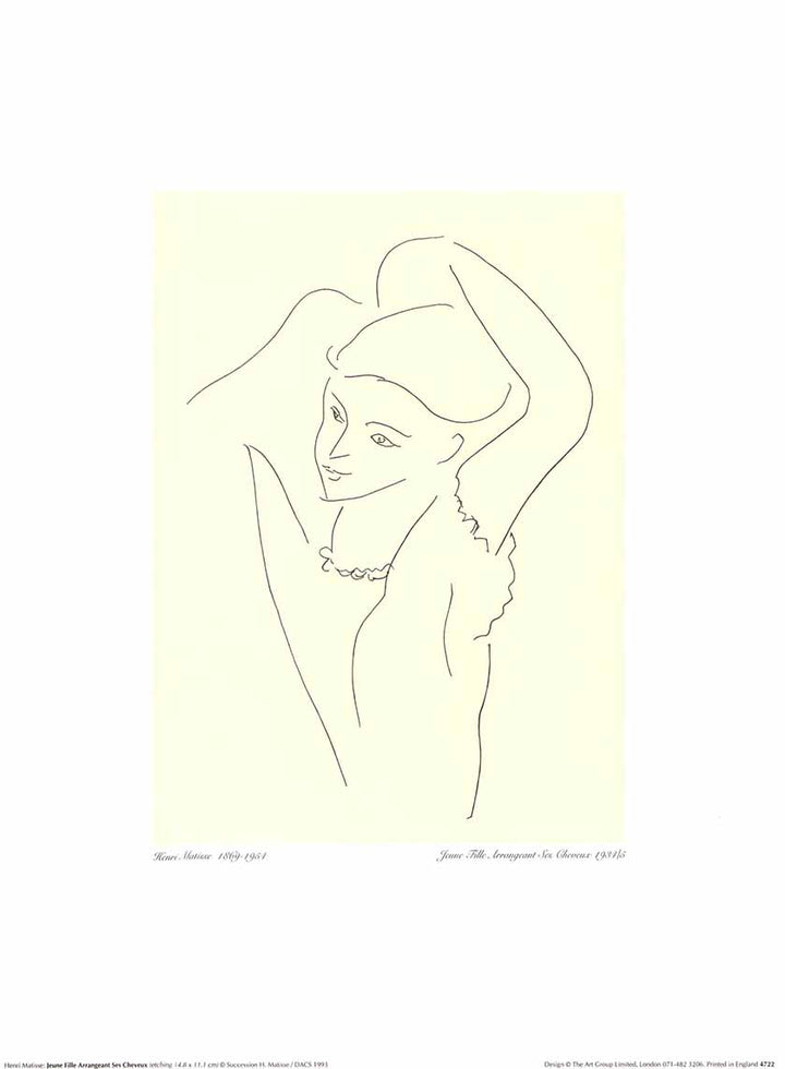 Girl Arranging her Hair by Henri Matisse - 12 X 16 Inches (Art Print)