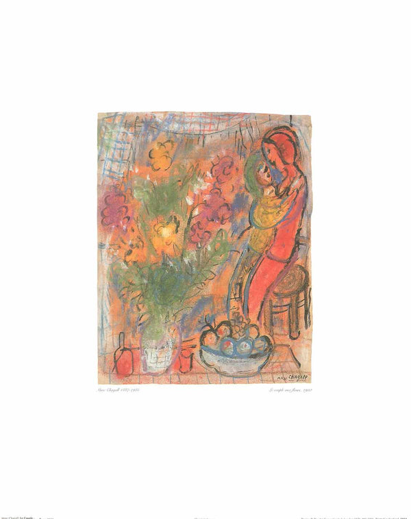 Le Couple aux Fleurs, 1950 by Marc Chagall - 16 X 20 Inches (Art Print)