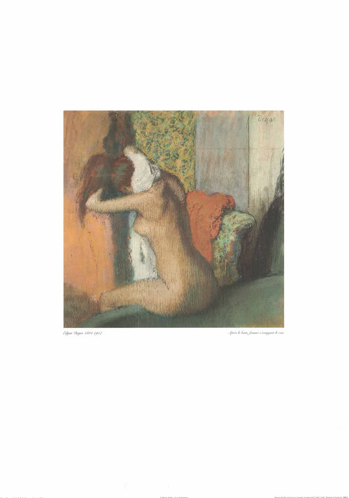 After the Bath, Woman Wiping her Neck by Edgar Degas - 20 X 28 Inches (Art Print)