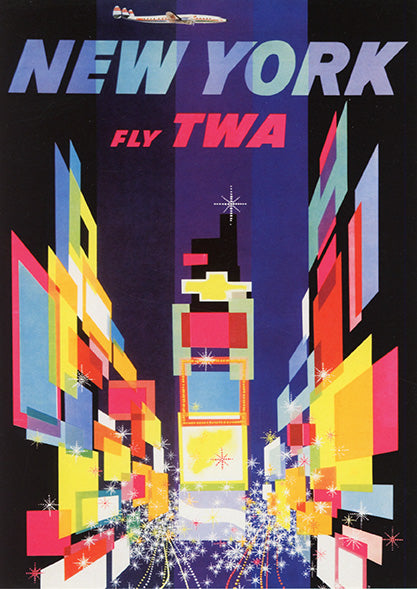Fly TWA New York, 1960-69 by David Klein - 18 X 24 Inches (Vintage Art Print)