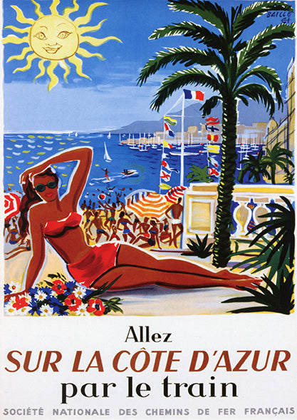 Cote d'Azur Poster, 1954 by Herve Baille - 18 X 24 Inches (Vintage Art Print)