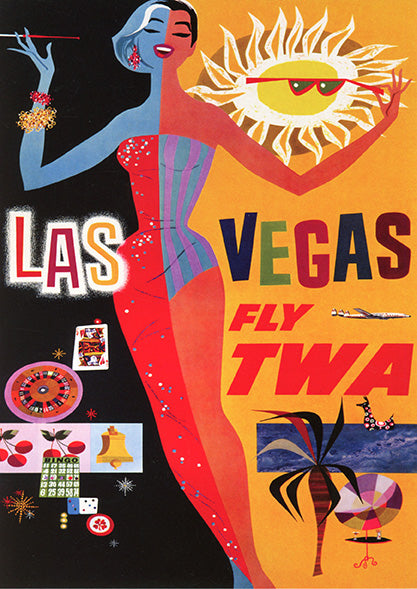Fly TWA Las Vegas, 1955-1969 by David Klein - 18 X 24 Inches (Vintage Art Print)